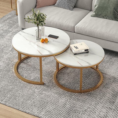 1Set 2Pcs Glass Marble Looks Like Modern Nesting Accent Table - Click Image to Close