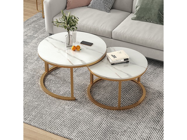 1Set 2Pcs Glass Marble Looks Like Modern Nesting Accent Table - Click Image to Close