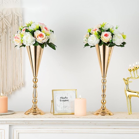 1Pc Golden Trophy Vases Flower Stands Wedding Centerpieces 42cm - Click Image to Close