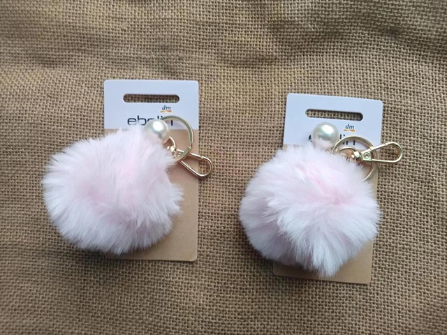 6Pcs Pink Pom Pom Collectibles Key Chain Keyring - Click Image to Close
