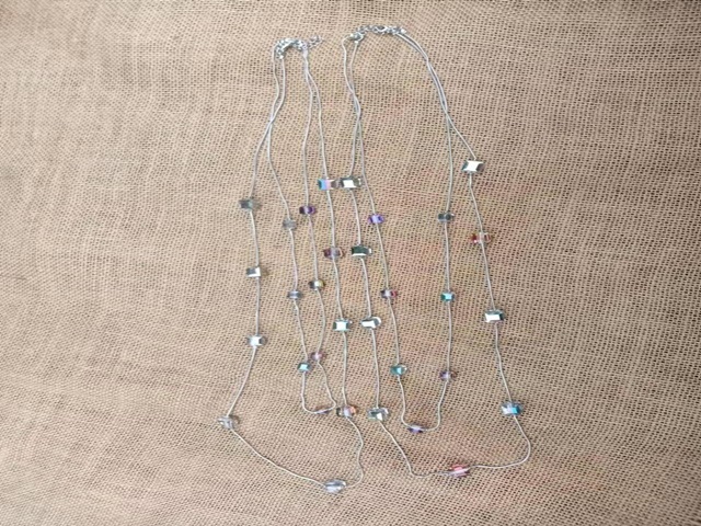 6Pcs Elegant AB Rainbow Crystal Glass Beaded Long Necklace - Click Image to Close