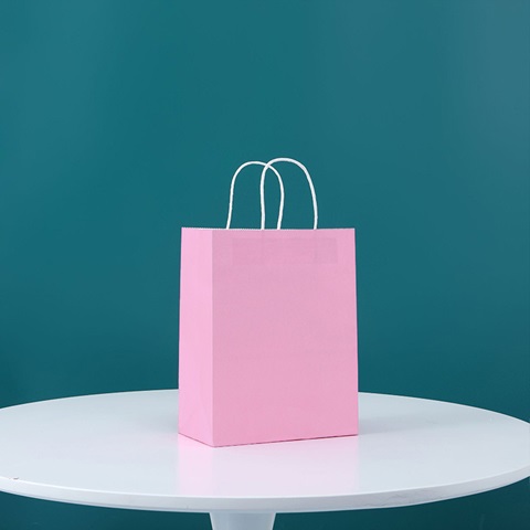 48 Bulk Kraft Paper Gift Carry Shopping Bag 21x15x8cm Pink - Click Image to Close