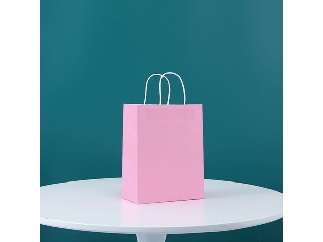 48 Bulk Kraft Paper Gift Carry Shopping Bag 21x15x8cm Pink