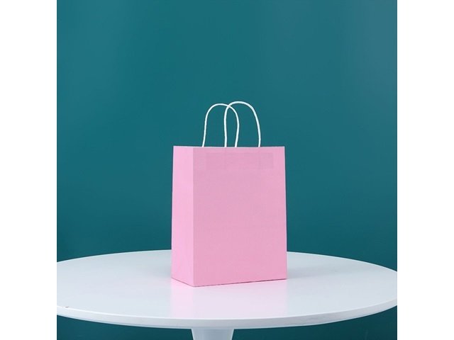 48 Bulk Kraft Paper Gift Carry Shopping Bag 21x15x8cm Pink - Click Image to Close