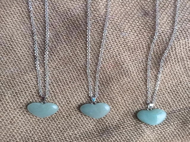 6Pcs Green Aventurine Heart Pendant Necklace Healing Jade Heart