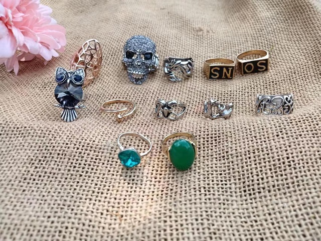12Pcs Various Design Fashion Ring Punk Owl Ect Jewellery Rings - Click Image to Close