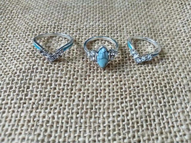 6Pcs Fashion Turquoise Ring Jewellery Finding - Click Image to Close