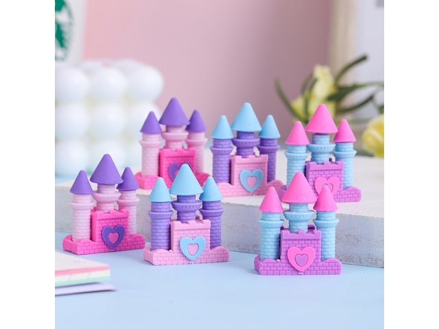 48Pcs Castle Shaped Erasers Children School Use Mixed