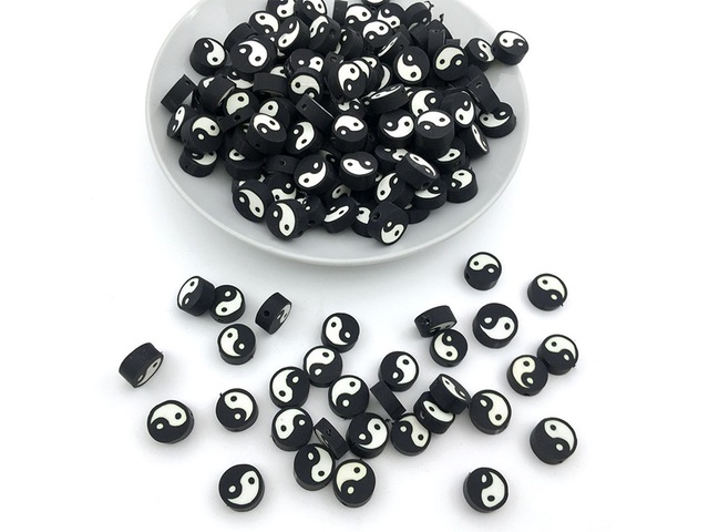 (image for) 200Pcs Yin Yang Tai Chi Polymer Clay Spacer Loose Beads 10mm
