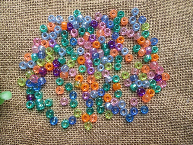 (image for) 500g Transparent Barrel Pony Beads Loose Bead 8mm Mixed Color
