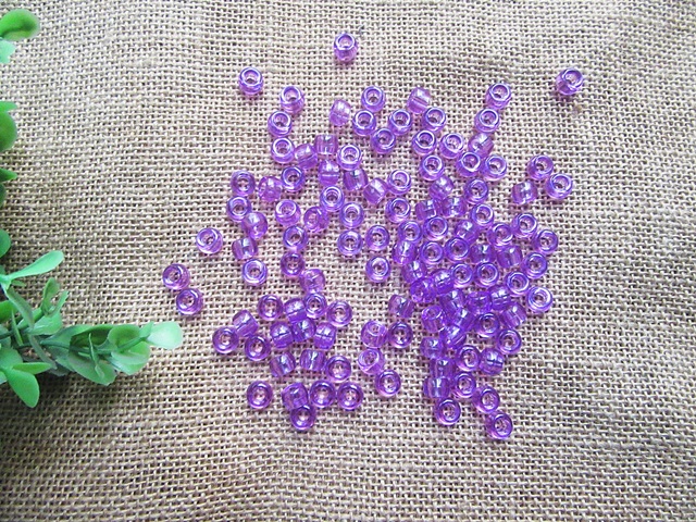 (image for) 500g Transparent Purple Barrel Pony Beads Loose Bead 8mm