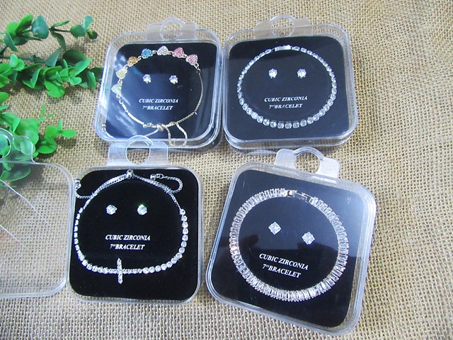 4Boxed Shiny Cubic Zirconia Bracelet w/Earrings Stud Set 4Boxed Shiny Cubic Zirconia Bracelet w/Earrings Stud Set