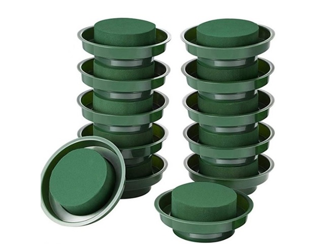 3Pcs Wet Floral Foam Round Brick Flower Arrangement with Tray - Click Image to Close