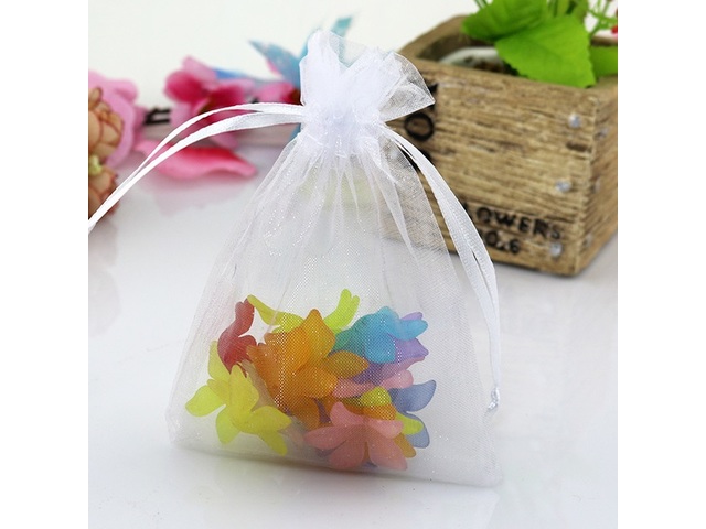 6Pkt x 10Pcs White Black Organza Drawstring Gift Jewelry Pouches