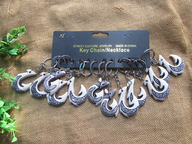 12Pcs Hawaiian Tribal Fish Hook Ethnic Key Chain Key Rings 12Pcs Hawaiian Tribal Fish Hook Ethnic Key Chain Key Rings