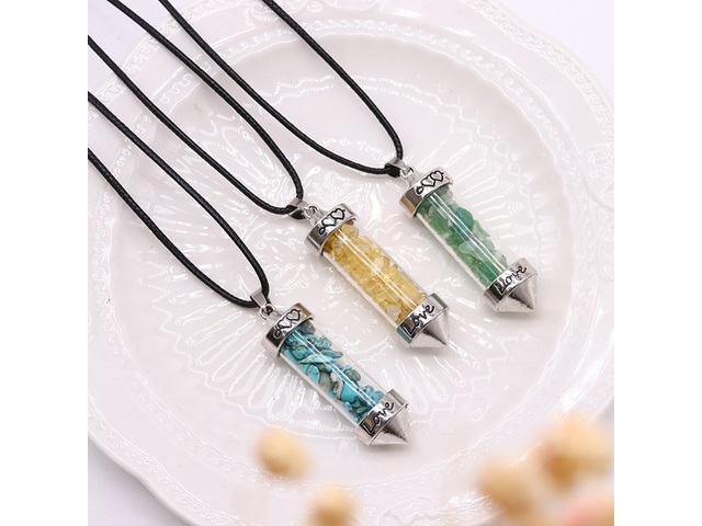 3Set x 2Pcs Wish Bottle Necklace Healing Stone Chip Pendulum 3Set x 2Pcs Wish Bottle Necklace Healing Stone Chip Pendulum