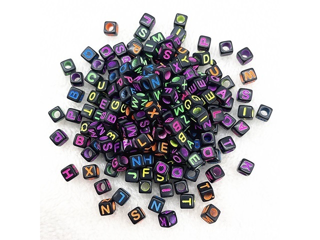 3Packs x 400Pcs Black Alphabet Colorful Letter Cube Beads 6mm