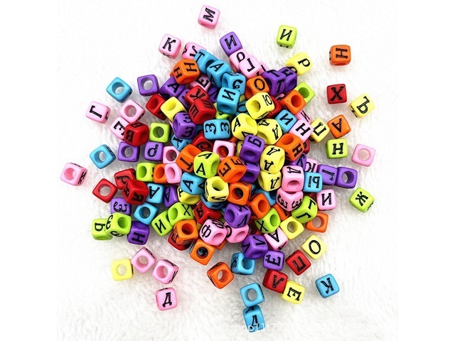 6Packs x 160Pcs Alphabet Letter Cube Beads 7mm Mixed Color