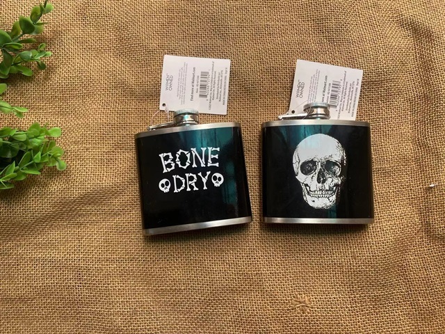 5Pc Black Hip Flask Bone Dry Design Stylish Flask for Drinks