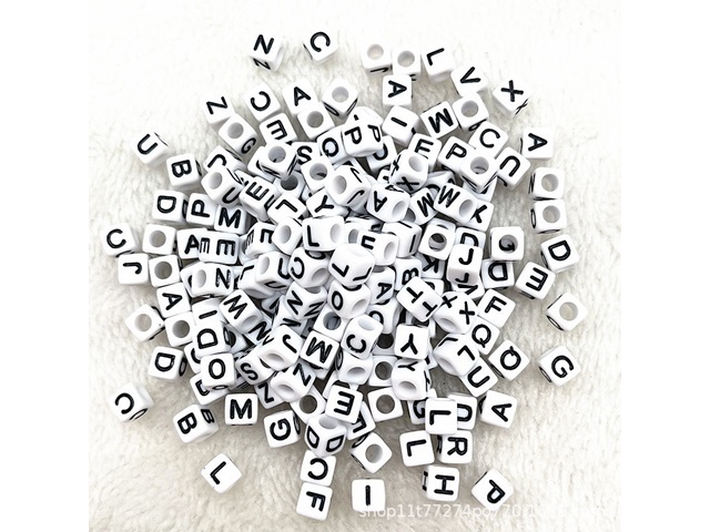 6Packs x 160Pcs White & Black Alphabet Letter Cube Beads 7mm