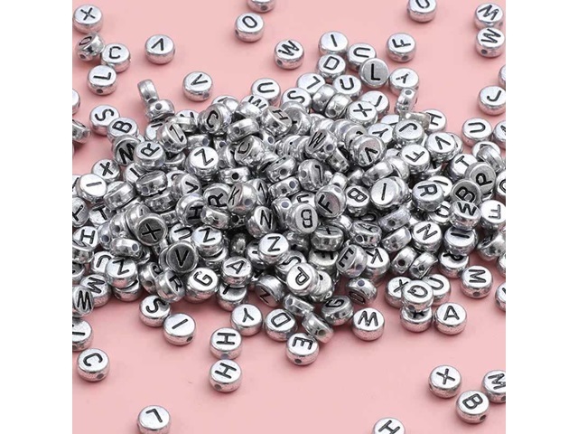6Packs x 400Pcs Nickel Color Alphabet Letter Flat Round Beads