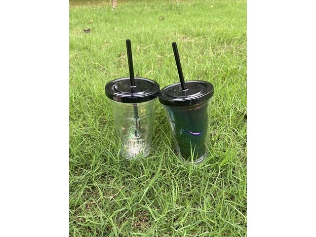 1Pc Shiny Skull Design Tumbler Leak-Proof Cold Cup w/Straw 1Pc Shiny Skull Design Tumbler Leak-Proof Cold Cup w/Straw