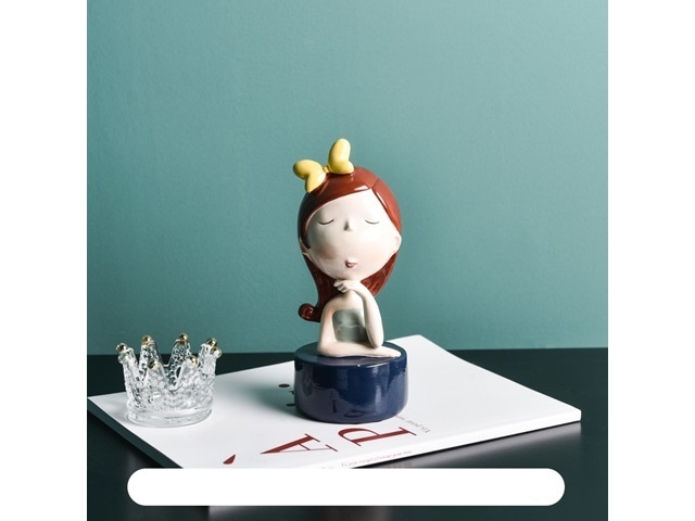 (image for) 1Pc Girl Sculpture Figurine w/Bow Princess Statue Decor