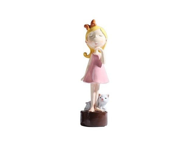 (image for) 1Pc Charming Standing Girl w/Cat Sculpture Figurine Ornament