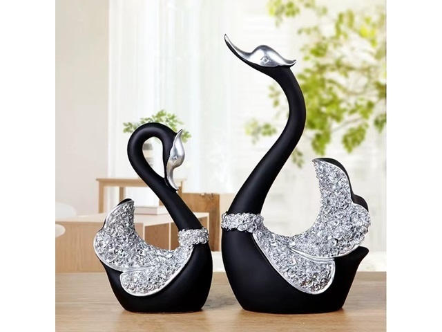 1Pr x 2Pcs Black Swan Couple Sculpture Figurine Ornament Decor
