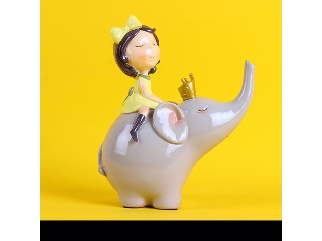 (image for) 1Pc Charming Girl Riding Elephant Sculpture Figurine Ornament