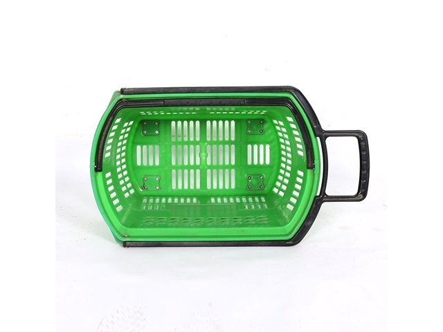 1X Plastic Green Rolling Shopping Baskets with 2 wheels