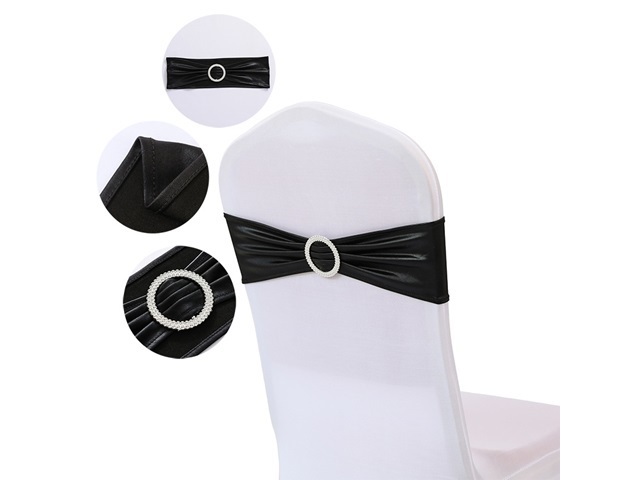 10Pcs Shiny Black Sashes Chair Wider Bow Wedding Venue Banquet