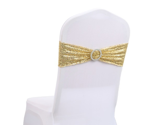 10Pcs Sequined Golden Sash Chair Wider Bow Wedding Venue Banquet