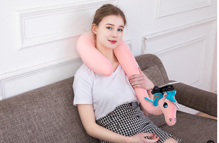 1Pc Lazy Unicorn U-Shaped Neck Pillow w/Phone Holder Travel Pill