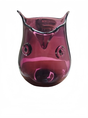(image for) 1Pc Handmade Purple Owl Glass Vase Retro Art Pottery Home Decor