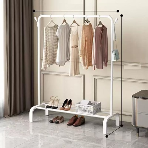 (image for) 1Pc Free-Standing White Indoor Clothes Rack w/Shoe Shelf 145x100
