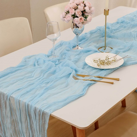 (image for) 1Pc Blue Rustic Sheer Table Runner Chair Sashes Wedding Favor