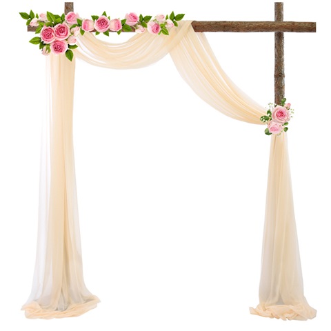 (image for) 2Pcs Beige Wedding Arch Chiffon Backdrop Curtain Drapes
