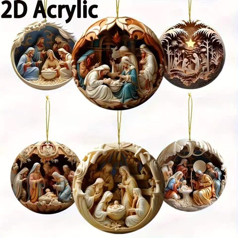 (image for) 10Pcs 2D Painted Jesus Hanging Ornament Pendant Christmas Tree Decoration Pendant