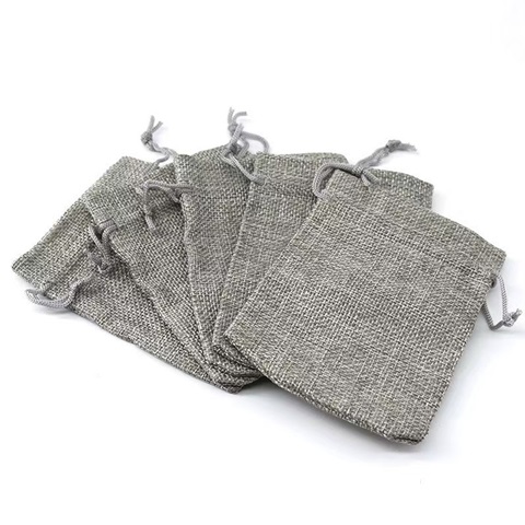 (image for) 50 Grey Hemp Drawstring Jewelry Gift Pouches 9x7cm