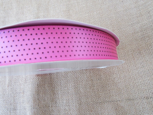 1Roll x 100Yard Hot Pink Fuschia Polka Dotted Satin Ribbon 25mm