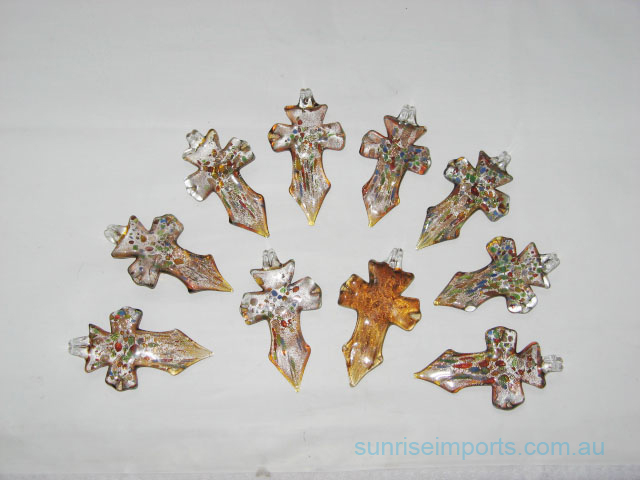 10 Amber Foil Glass Cross Pendants ac-sf124 10 Amber Foil Glass Cross Pendants ac-sf124