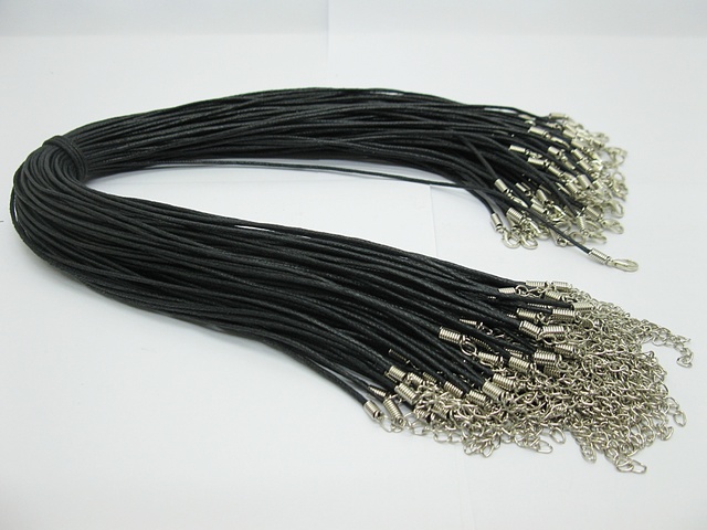 100Pcs Black Waxen Strings W/Lobster Clasp For Necklace 1.5mm