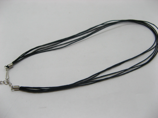 100Pcs Black Waxen Strings W/Lobster Clasp For Necklace 1.5mm - Click Image to Close