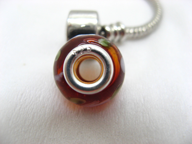 4Pcs Coffee Murano Round Glass European Beads 925 Sterling Silve - Click Image to Close
