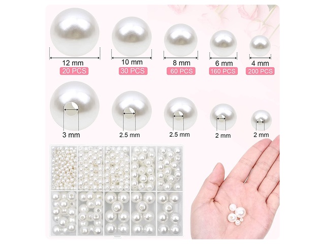 470Pcs White Round Simulate Pearl Loose Beads DIY 4/6/8/10/12mm 470Pcs White Round Simulate Pearl Loose Beads DIY 4/6/8/10/12mm