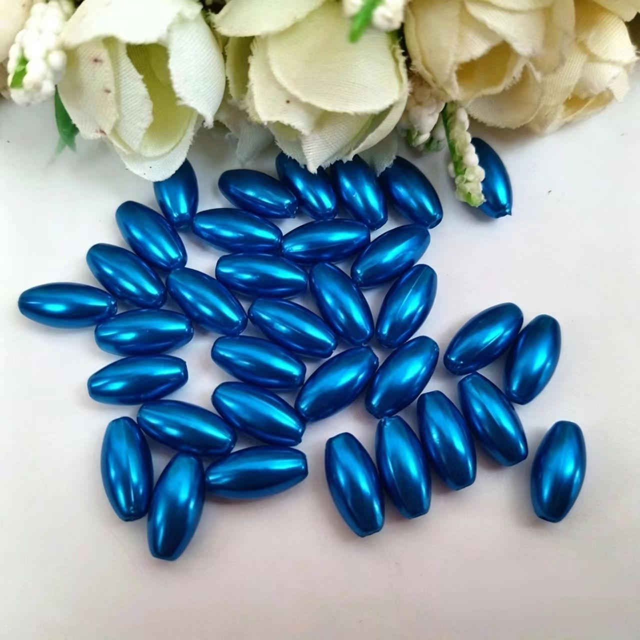(image for) 250g (1180Pcs) Blue Faux Rice Simulate Pearl Beads Loose Beads