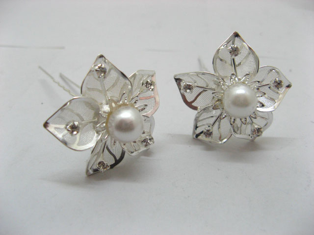 2x12 Chic Designer Flower Rhinestone Hair Clip - Click Image to Close