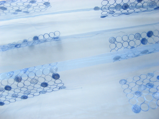 1X New Blue Organza Embroidered Floral Curtain