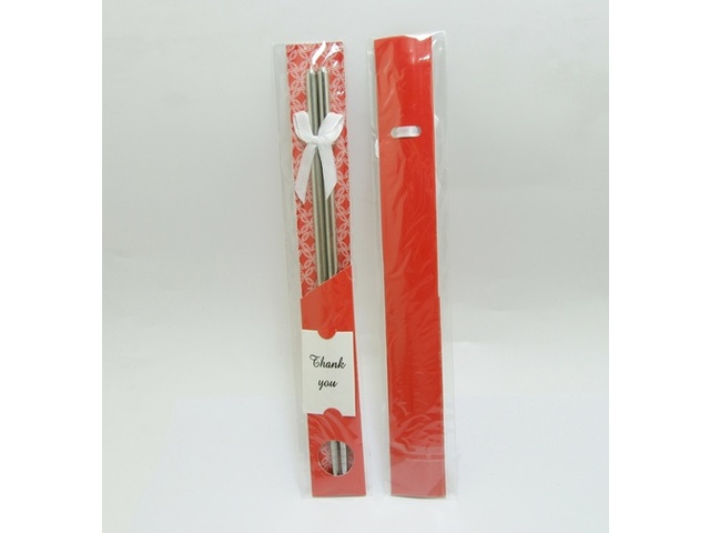 10Pairs Stainless Steel Chopsticks in Artistic Sleeve - Red - Click Image to Close